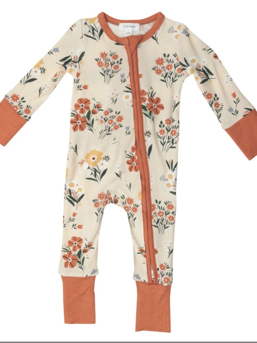 Angel Dear baby bamboo zippered footie 12-18 months peach garden floral ruffle